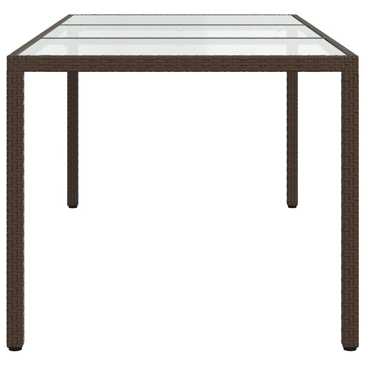 havebord 190x90x75 cm hærdet glas og polyrattan brun