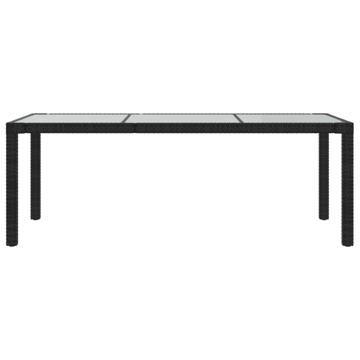 havebord 190x90x75 cm hærdet glas og polyrattan sort