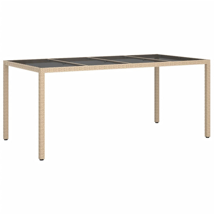 havebord 190x90x75 cm hærdet glas og polyrattan beige