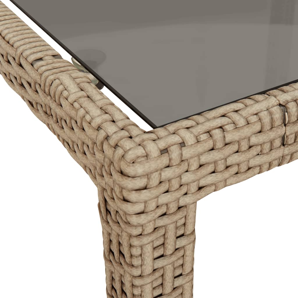 havebord 190x90x75 cm hærdet glas og polyrattan beige
