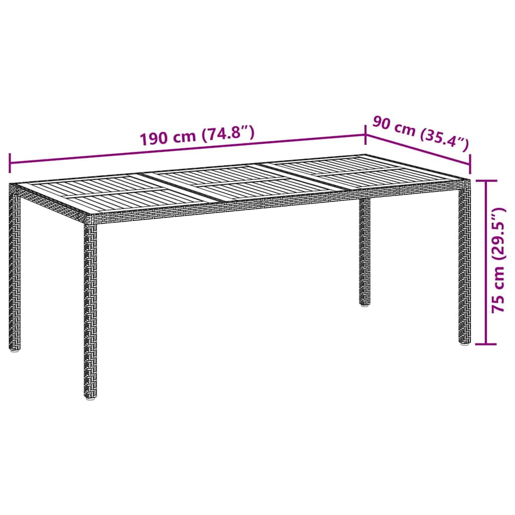 havebord 190x90x75 cm polyrattan og akacietræ sort