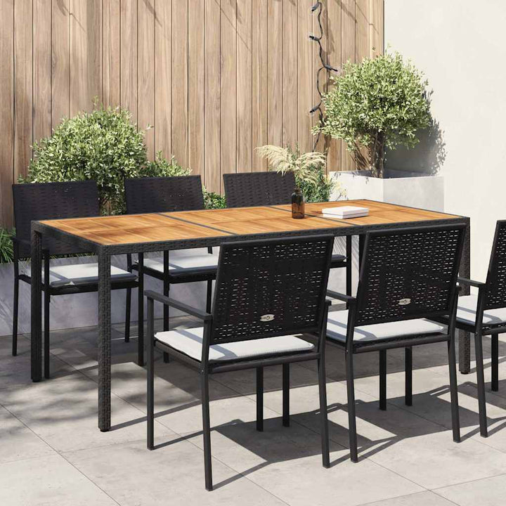 havebord 190x90x75 cm polyrattan og akacietræ sort