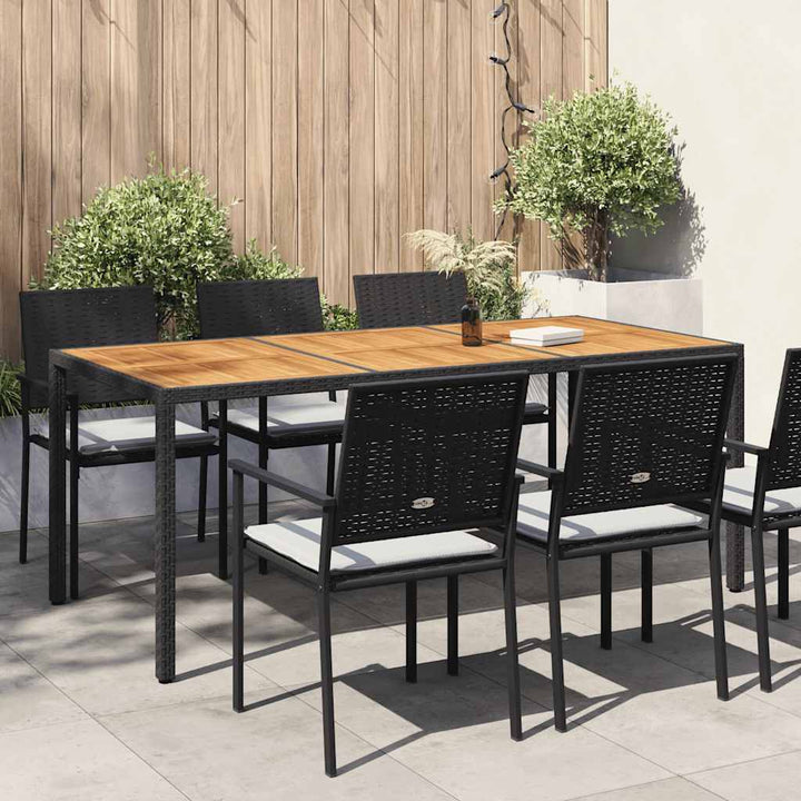 havebord 190x90x75 cm polyrattan og akacietræ sort