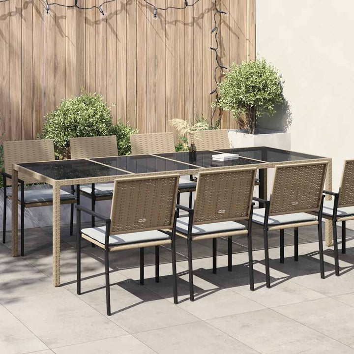 havebord 250x100x75 cm hærdet glas og polyrattan beige