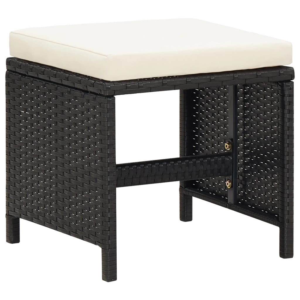 havestol med skamler 4 dele polyrattan sort