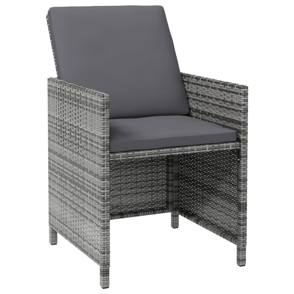 havestole med skamler 4 dele polyrattan grå