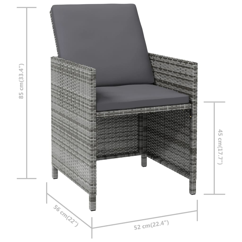 havestole med skamler 4 dele polyrattan grå