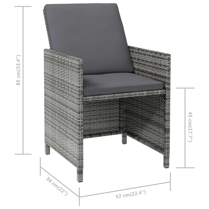 havestole med skamler 4 dele polyrattan grå
