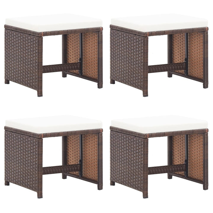 havetaburetter 4 stk. med hynder polyrattan brun