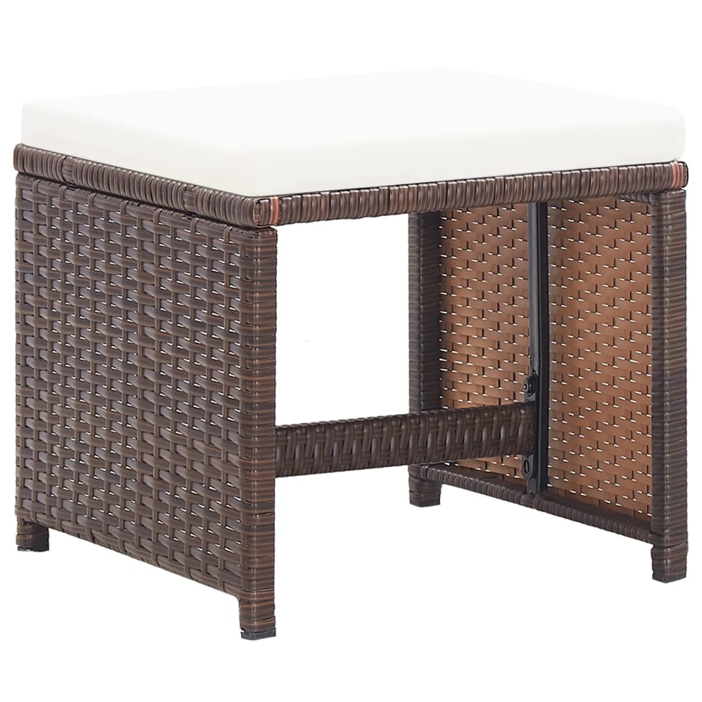 havetaburetter 4 stk. med hynder polyrattan brun
