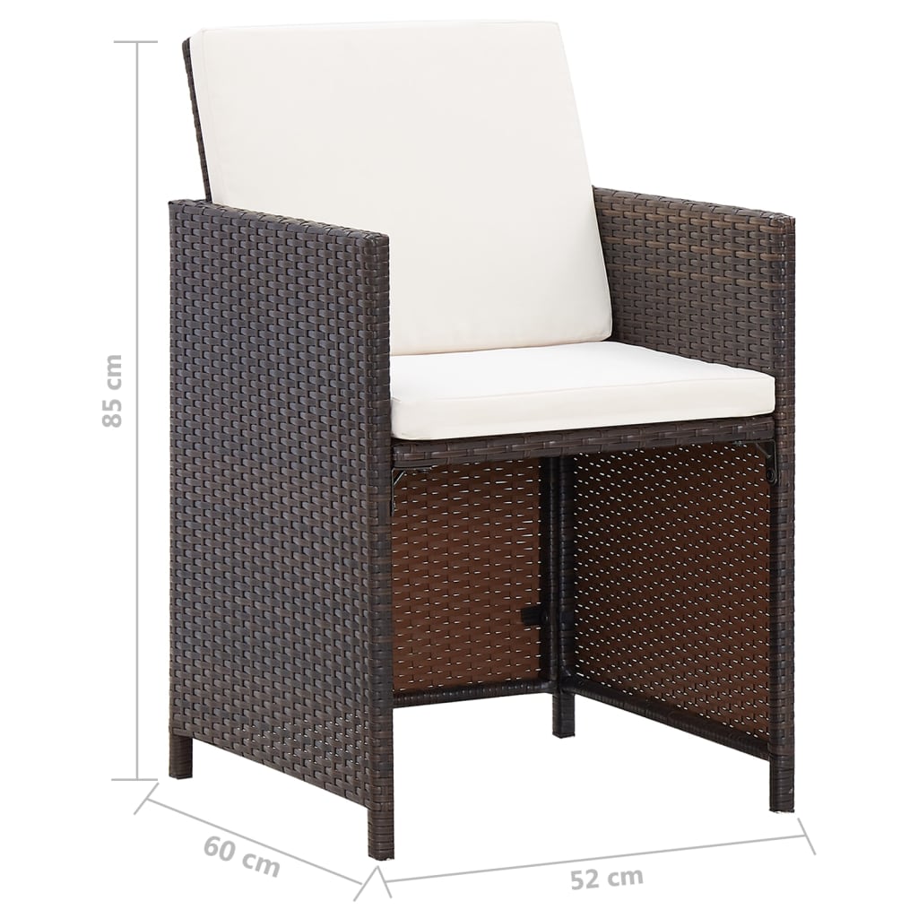 havestole med skamler 4 dele polyrattan brun