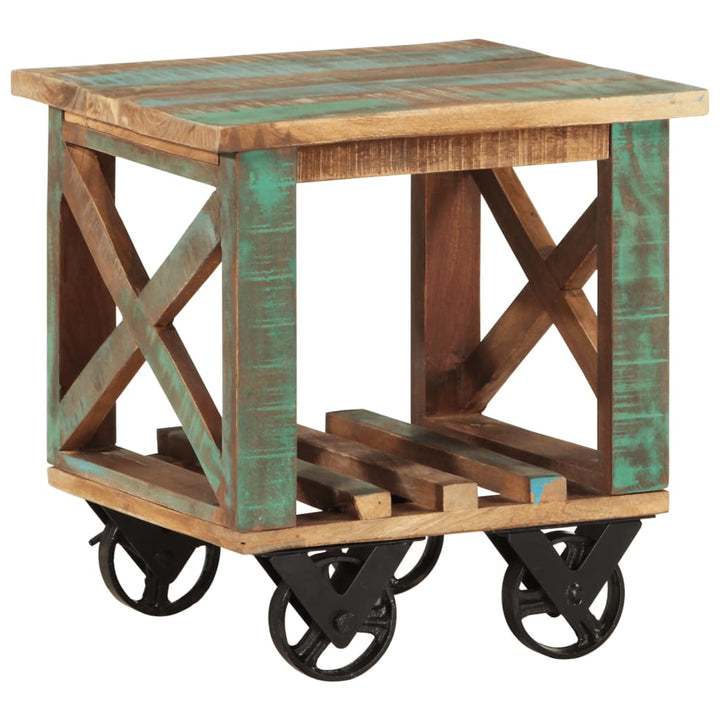 sidebord med hjul 40x40x42 cm massivt genbrugstræ