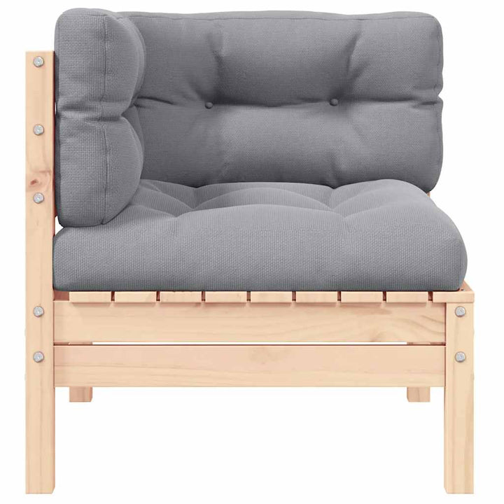 hjørnedel til havesofa med grå hynder massivt fyrretræ