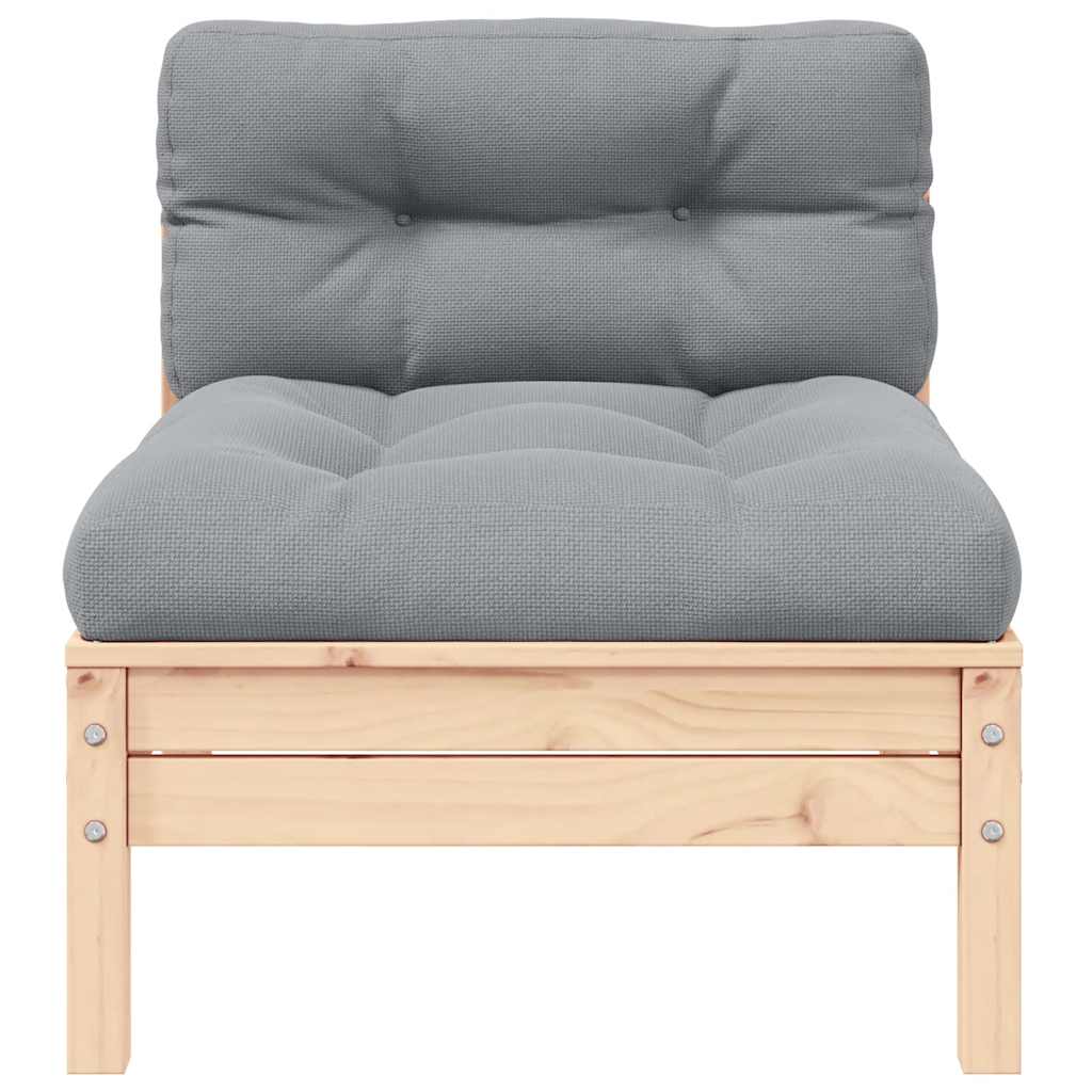 midterdel til havesofa med grå hynder massivt fyrretræ