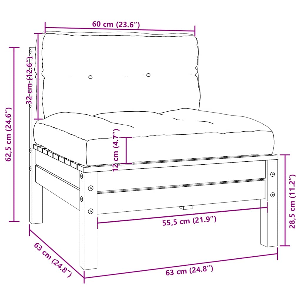 midterdel til havesofa med hynder massivt fyrretræ hvid