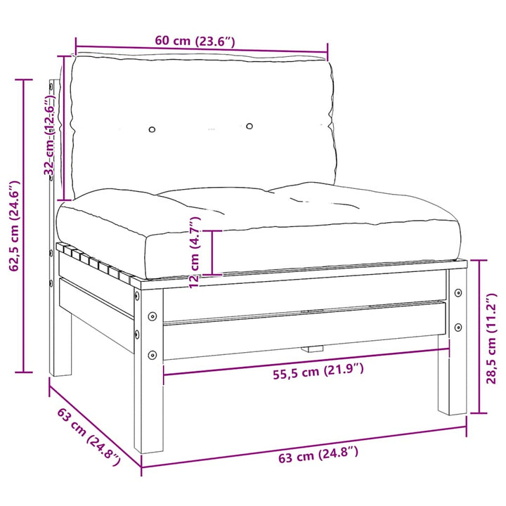 midterdel til havesofa med hynder massivt fyrretræ hvid