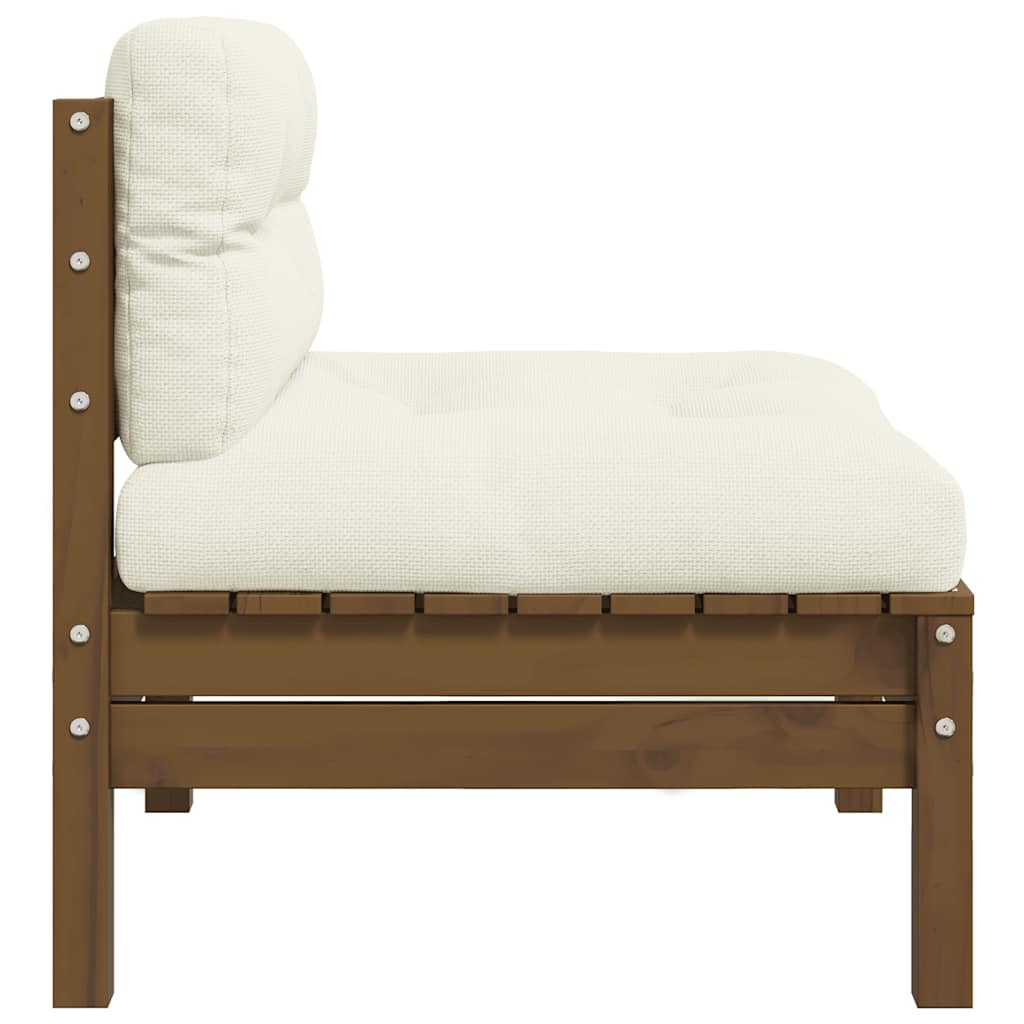 midterdel til havesofa med hynder massivt fyrretræ gyldenbrun