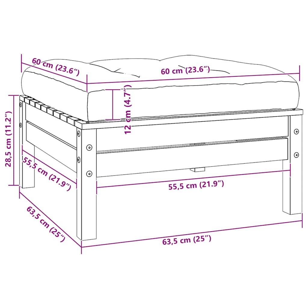 fodskammel til haven m. antracitgrå hynde massivt fyrretræ sort