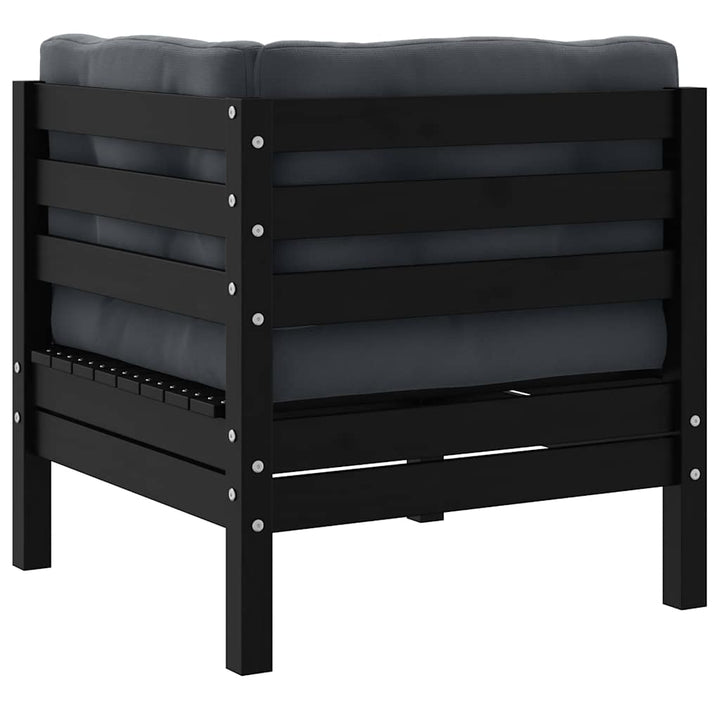 2-personers havesofa med hynder sort massivt fyrretræ