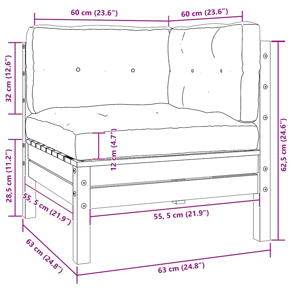 2-personers havesofa med hynder sort massivt fyrretræ