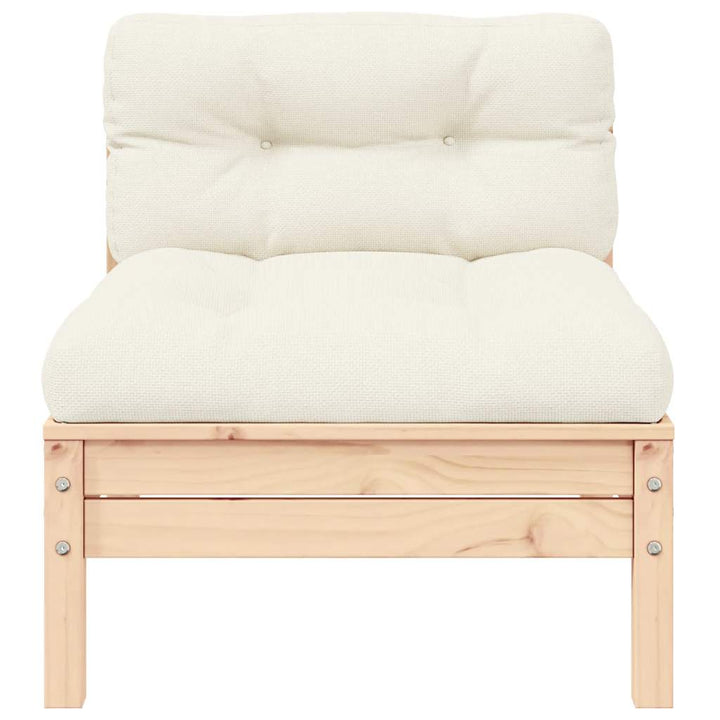 2-personers havesofa med cremefarvede hynder massivt fyrretræ