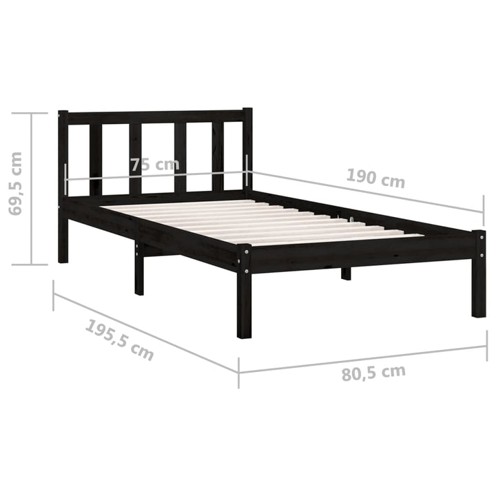 sengeramme 75x190 cm Small Single massivt fyrretræ sort