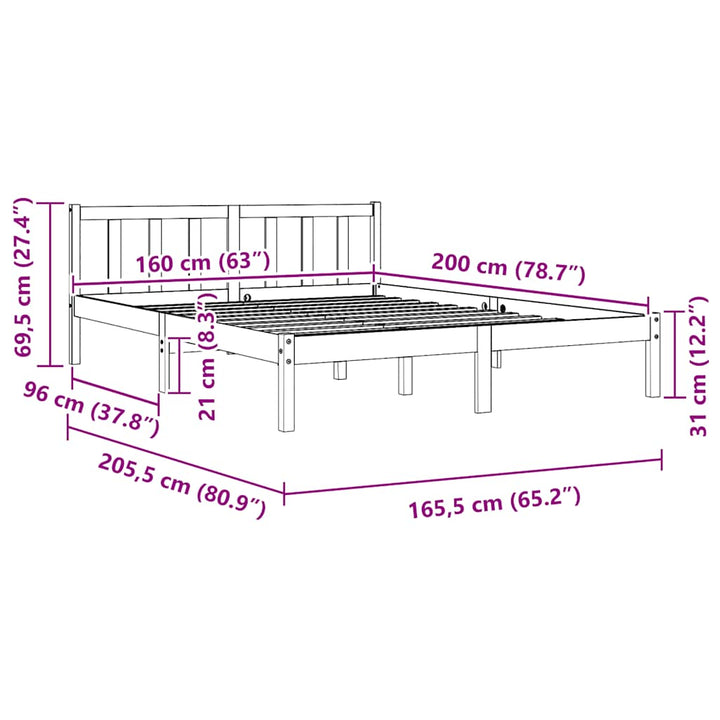 sengeramme 160x200 cm massivt fyrretræ