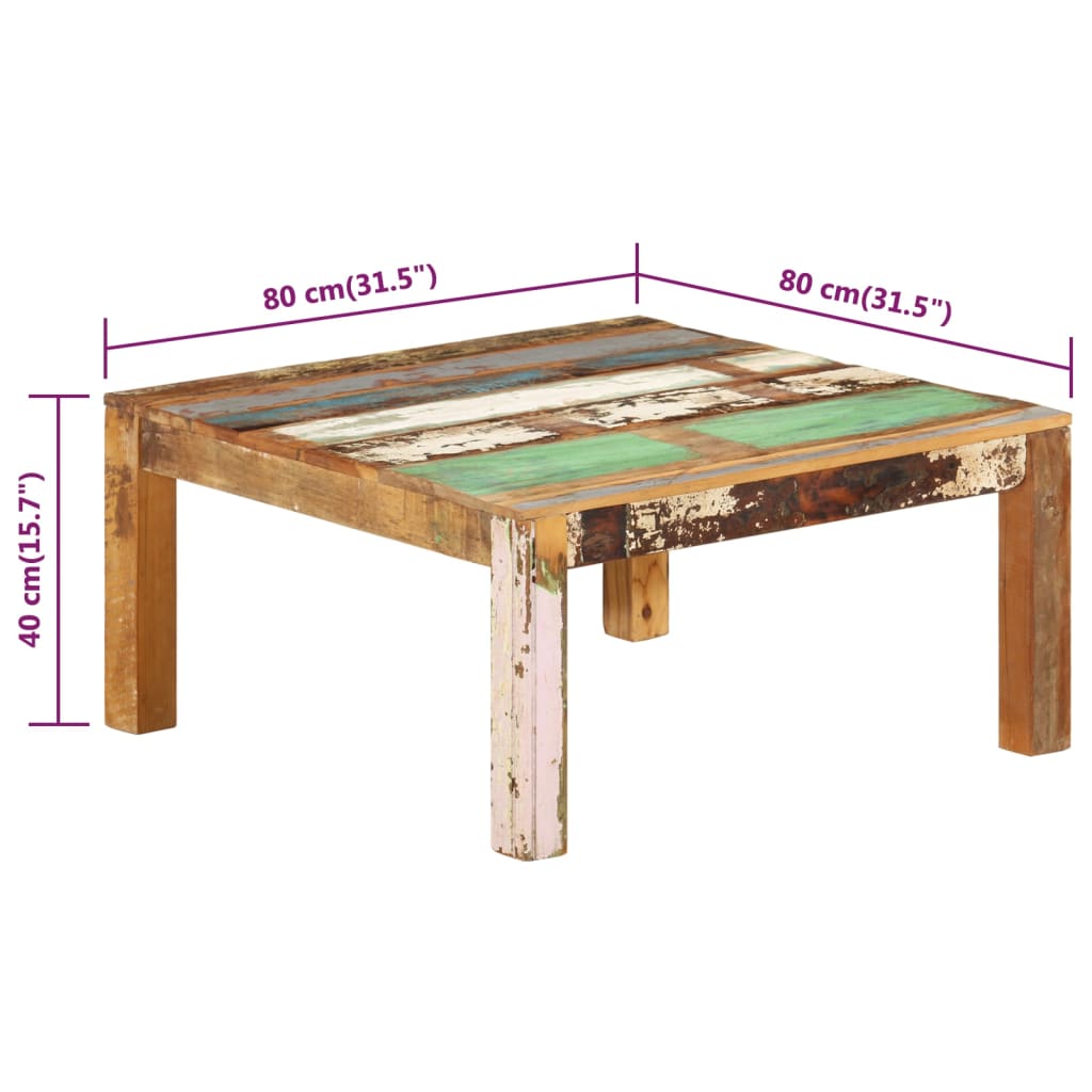 sofabord 80x80x40 cm massivt genbrugstræ