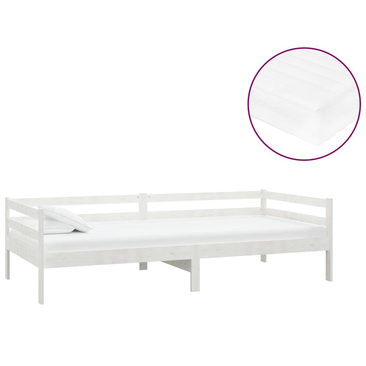 daybed med madras 90x200 cm massivt fyrretræ hvid