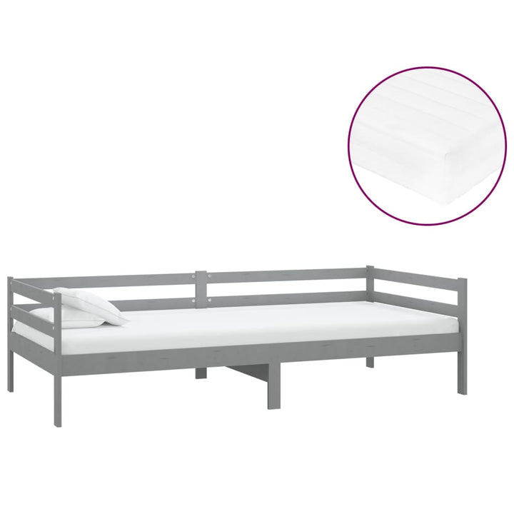 daybed med madras 90x200 cm massivt fyrretræ grå