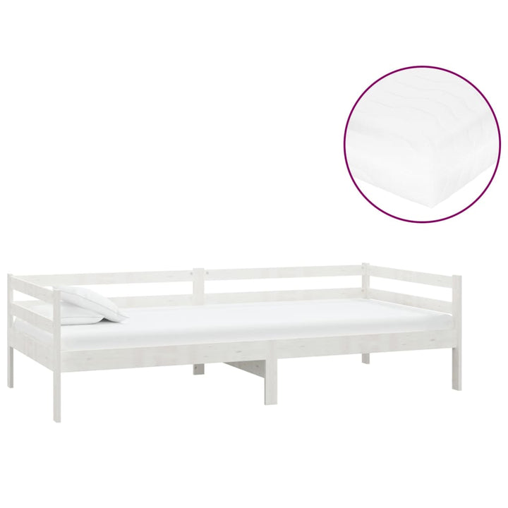 daybed med madras 90x200 cm massivt fyrretræ hvid