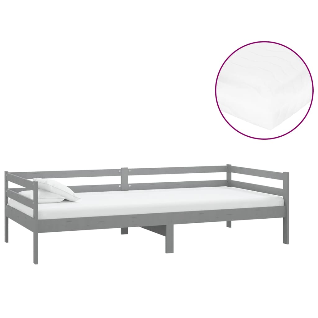daybed med madras 90x200 cm massivt fyrretræ grå