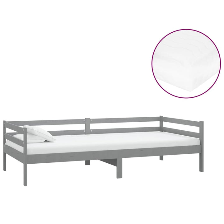 daybed med madras 90x200 cm massivt fyrretræ grå