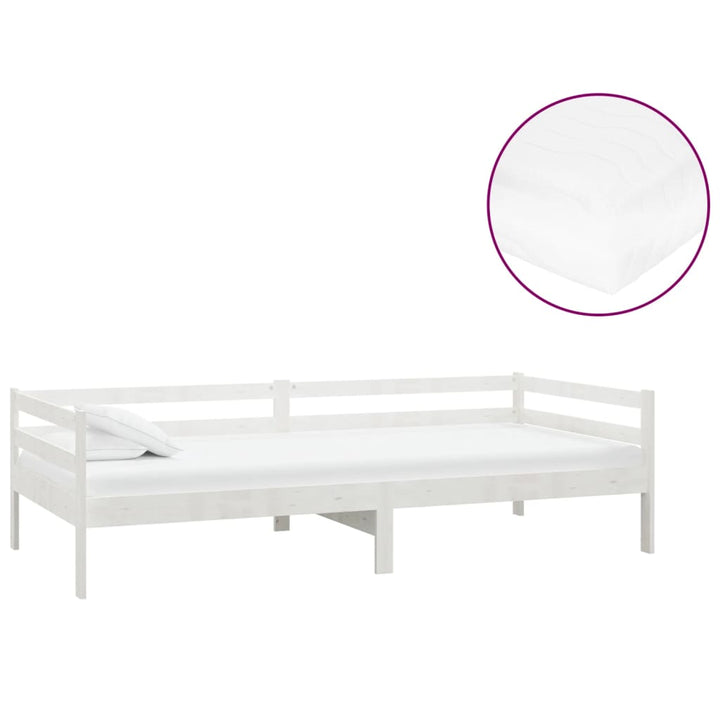 daybed med madras 90x200 cm massivt fyrretræ hvid
