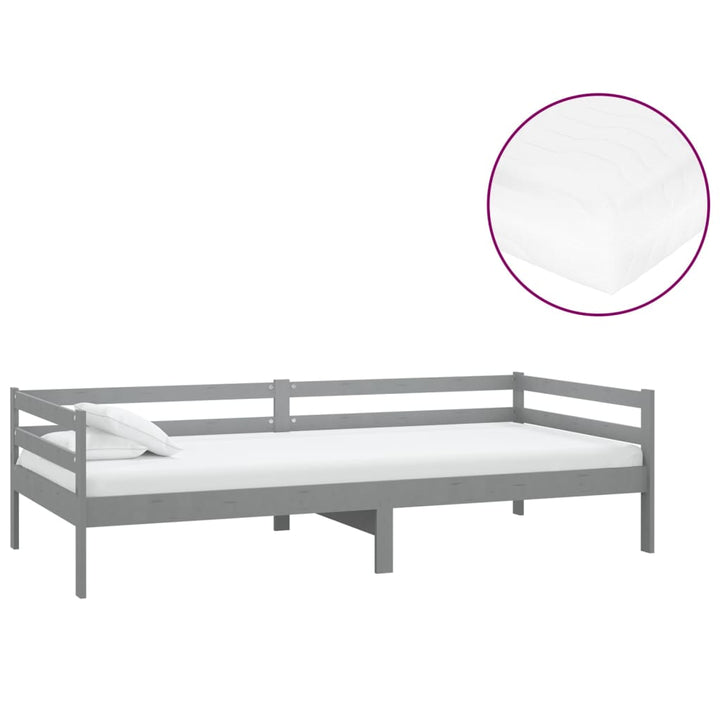 daybed med madras 90x200 cm massivt fyrretræ grå