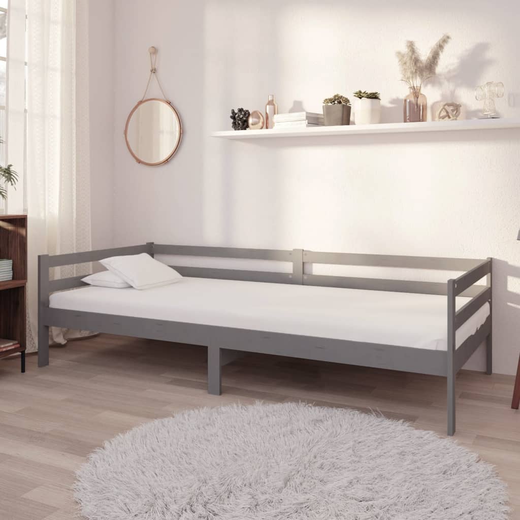 daybed med madras 90x200 cm massivt fyrretræ grå
