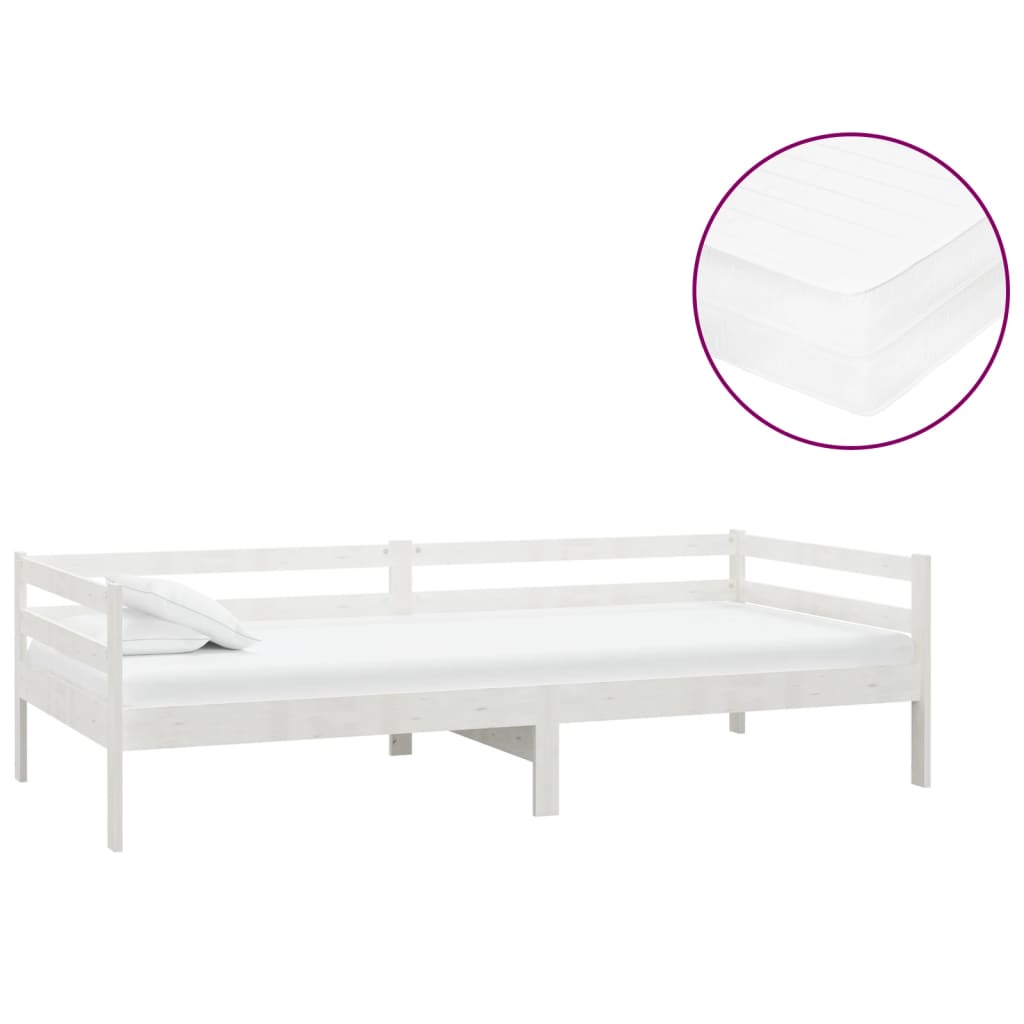 daybed med madras 90x200 cm massivt fyrretræ hvid