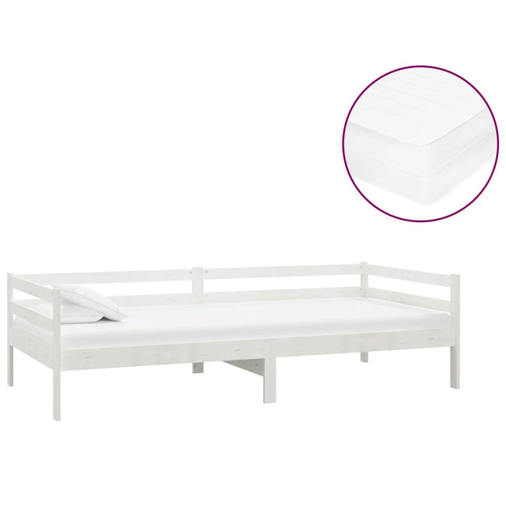 daybed med madras 90x200 cm massivt fyrretræ hvid