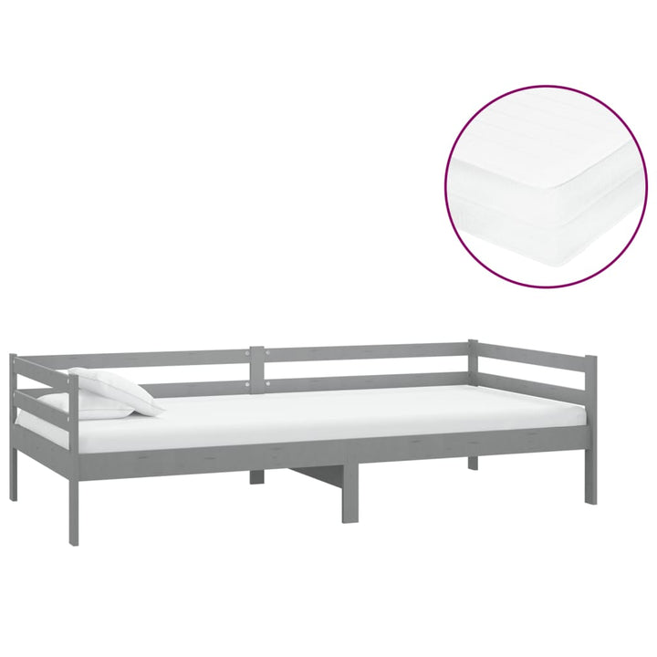 daybed med madras 90x200 cm massivt fyrretræ grå