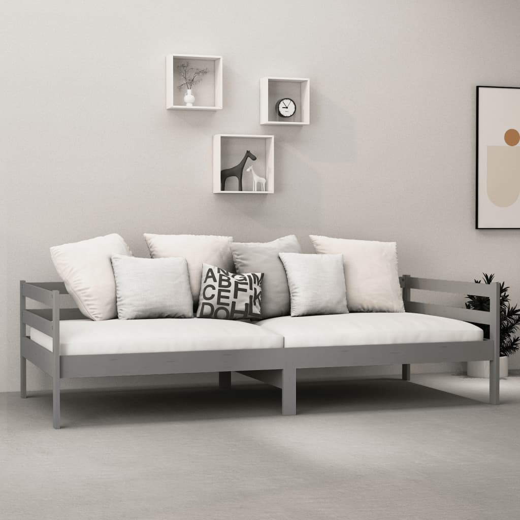 daybed med madras 90x200 cm massivt fyrretræ grå