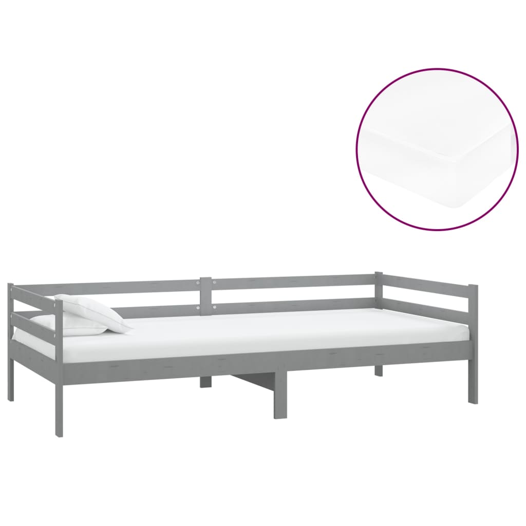 daybed med madras 90x200 cm massivt fyrretræ grå
