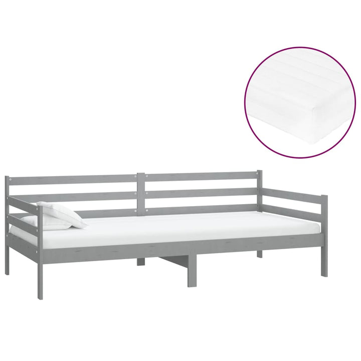 daybed med madras 90x200 cm massivt fyrretræ grå