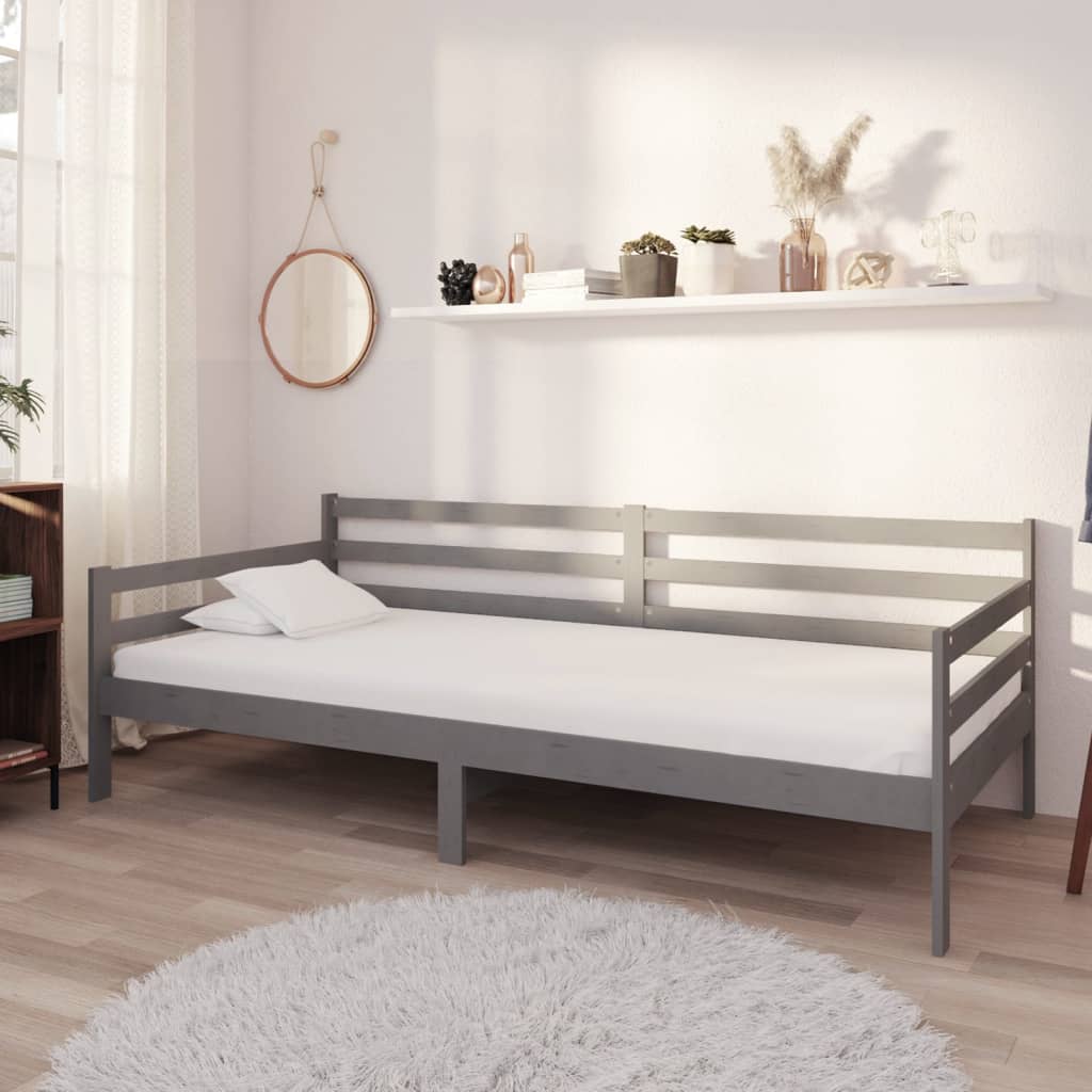 daybed med madras 90x200 cm massivt fyrretræ grå