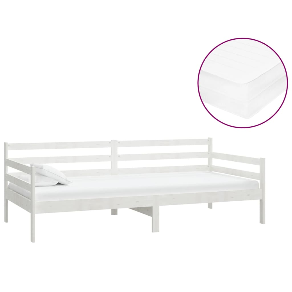 daybed med madras 90x200 cm massivt fyrretræ hvid
