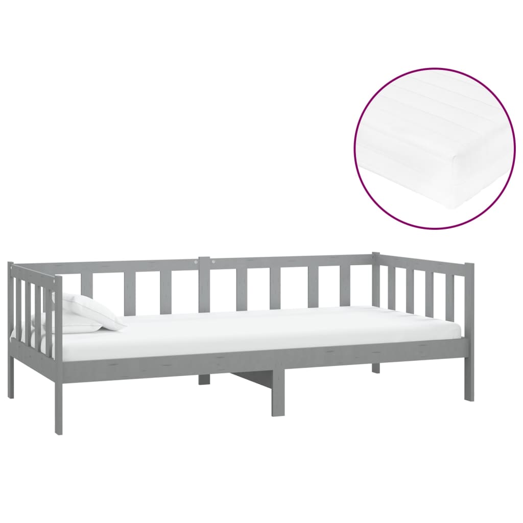 daybed med madras 90x200 cm massivt fyrretræ grå