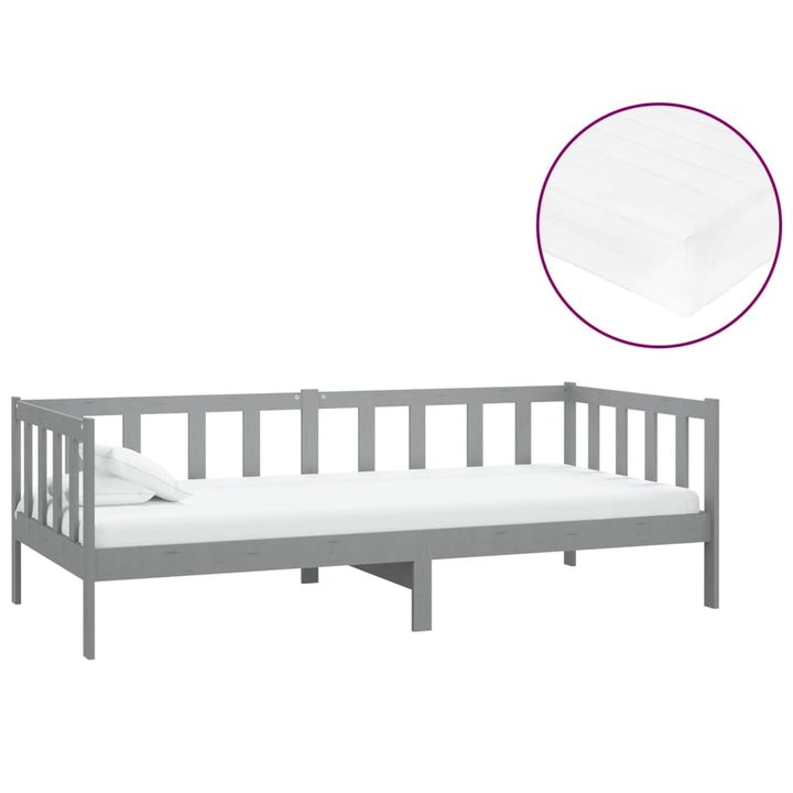 daybed med madras 90x200 cm massivt fyrretræ grå