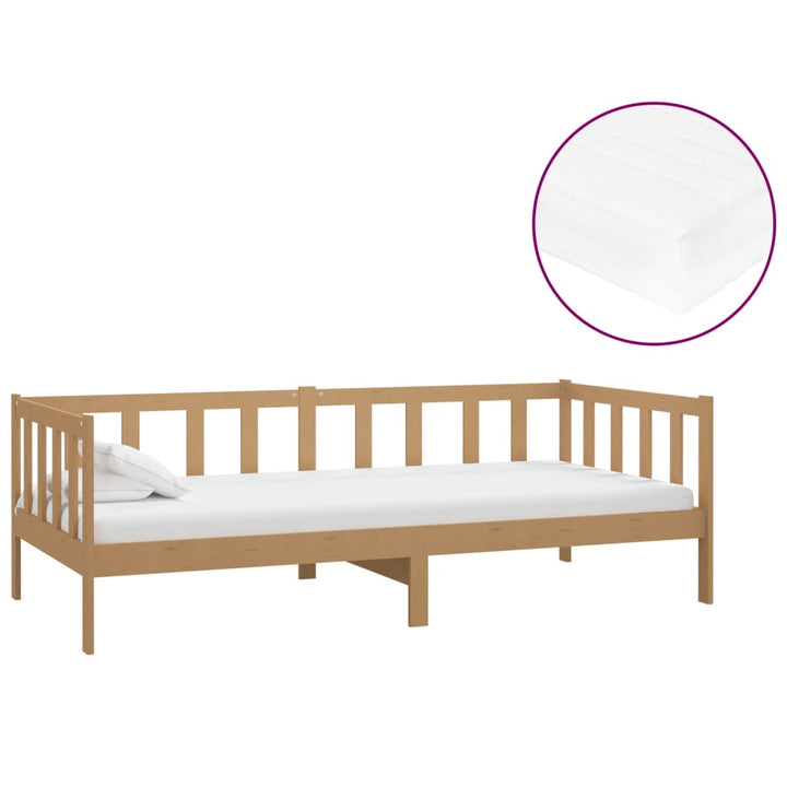 daybed med madras 90x200 cm massivt fyrretræ gyldenbrun