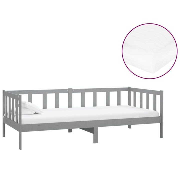 daybed med madras 90x200 cm massivt fyrretræ grå