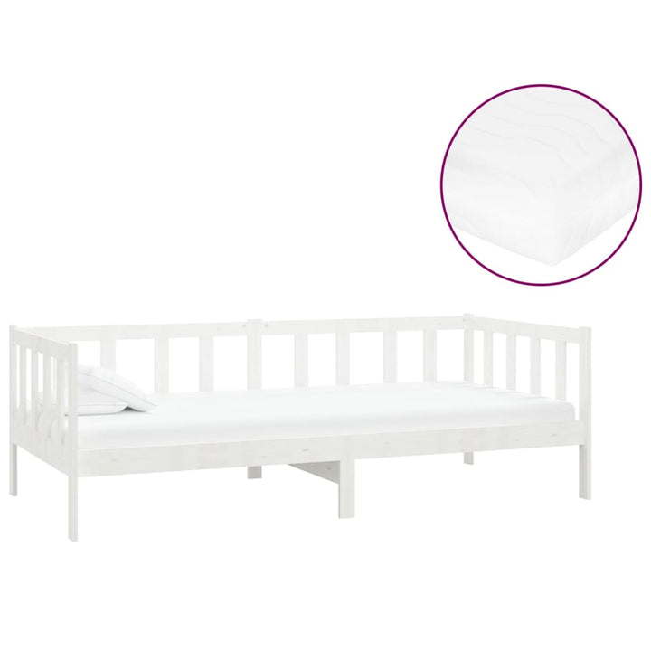 daybed med madras 90x200 cm massivt fyrretræ hvid