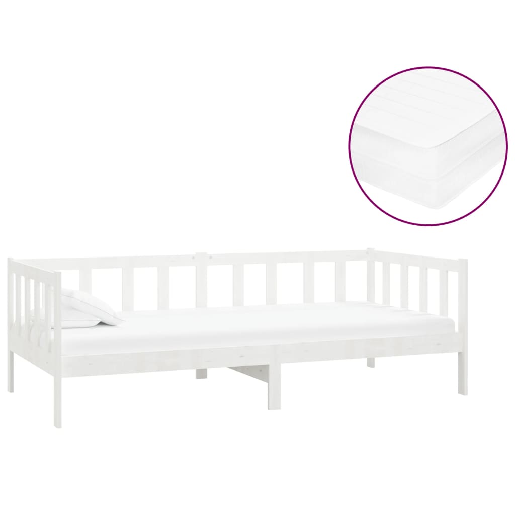 daybed med madras 90x200 cm massivt fyrretræ hvid